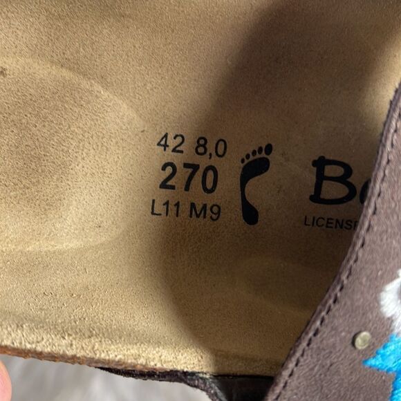 Birkenstock Betula Zara Brown Embroidered Slide Sandals Sz 11 - Picture 5 of 6